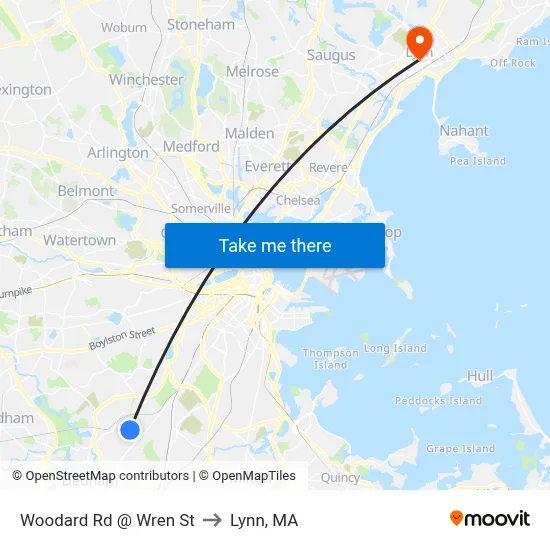 Woodard Rd @ Wren St to Lynn, MA map