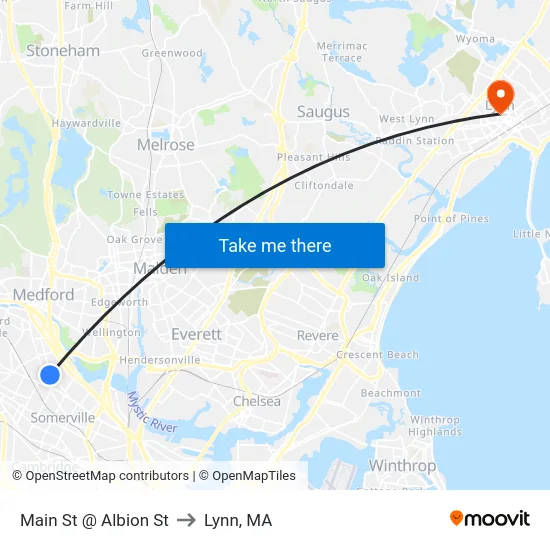 Main St @ Albion St to Lynn, MA map