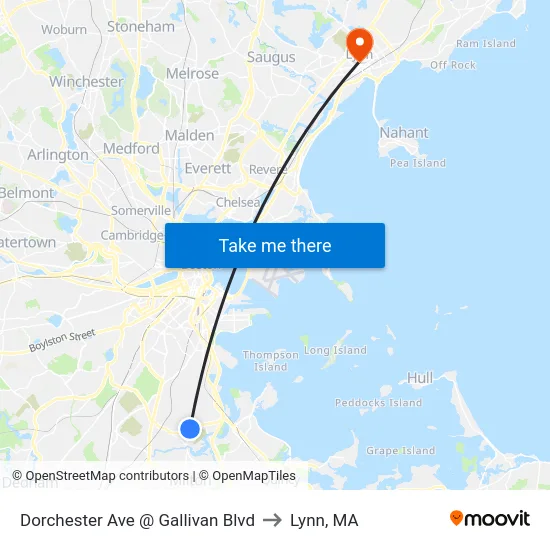 Dorchester Ave @ Gallivan Blvd to Lynn, MA map