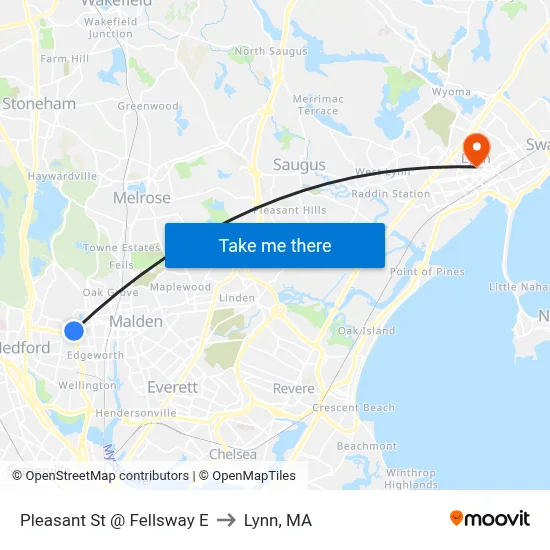 Pleasant St @ Fellsway E to Lynn, MA map