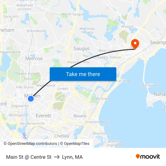 Main St @ Centre St to Lynn, MA map