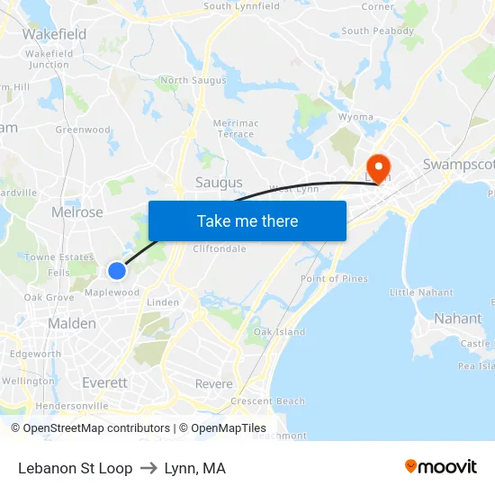 Lebanon St Loop to Lynn, MA map