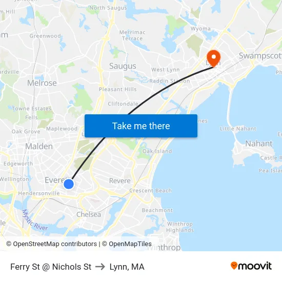 Ferry St @ Nichols St to Lynn, MA map