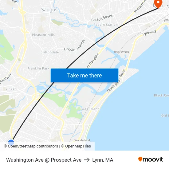 Washington Ave @ Prospect Ave to Lynn, MA map