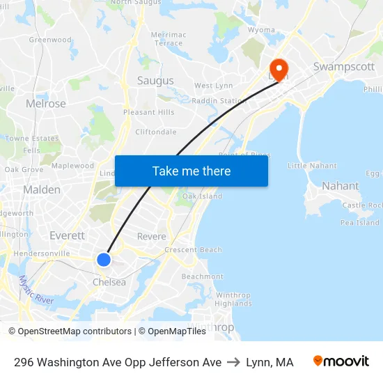 296 Washington Ave Opp Jefferson Ave to Lynn, MA map