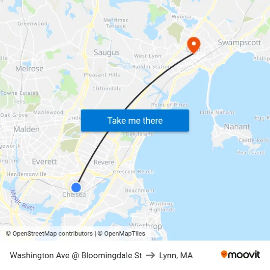 Washington Ave @ Bloomingdale St to Lynn, MA map