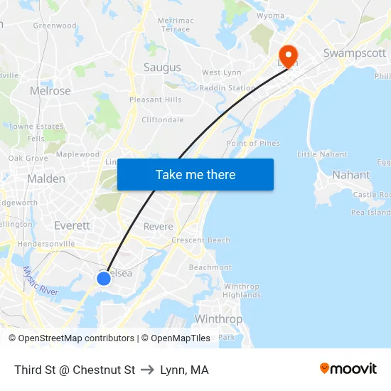Third St @ Chestnut St to Lynn, MA map