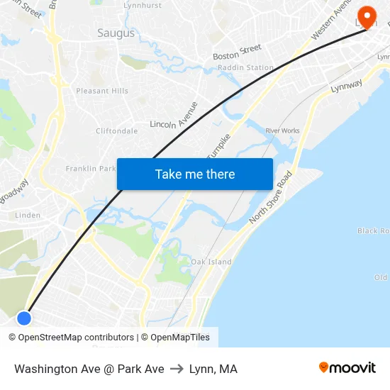 Washington Ave @ Park Ave to Lynn, MA map