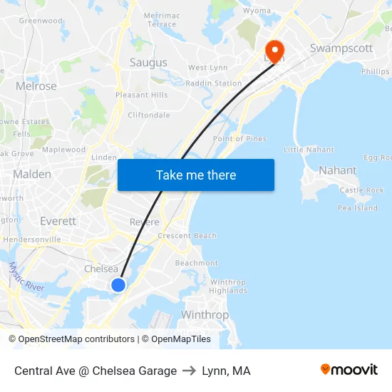 Central Ave @ Chelsea Garage to Lynn, MA map