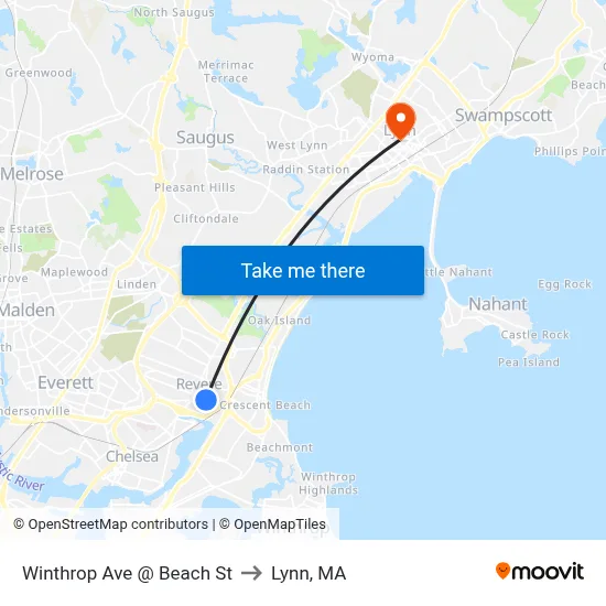 Winthrop Ave @ Beach St to Lynn, MA map