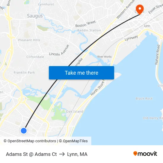 Adams St @ Adams Ct to Lynn, MA map