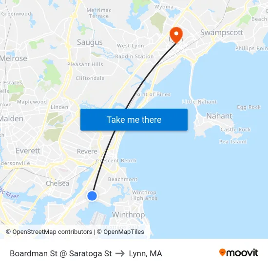 Boardman St @ Saratoga St to Lynn, MA map