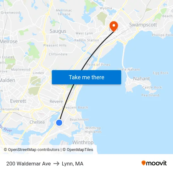 200 Waldemar Ave to Lynn, MA map