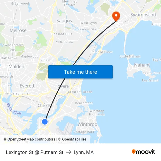 Lexington St @ Putnam St to Lynn, MA map