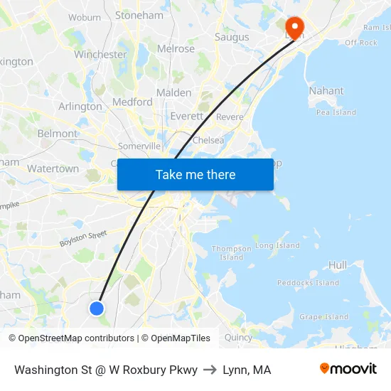 Washington St @ W Roxbury Pkwy to Lynn, MA map