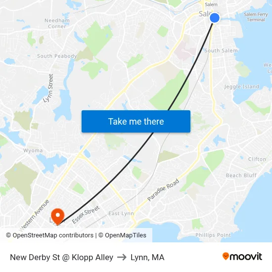 New Derby St @ Klopp Alley to Lynn, MA map