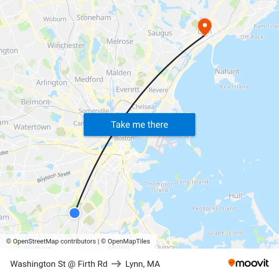 Washington St @ Firth Rd to Lynn, MA map