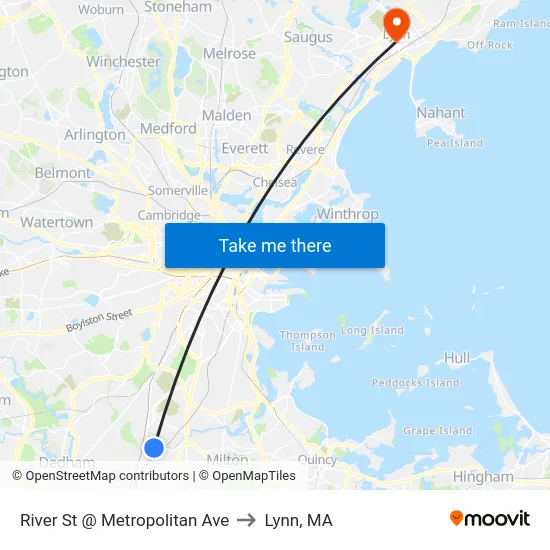 River St @ Metropolitan Ave to Lynn, MA map