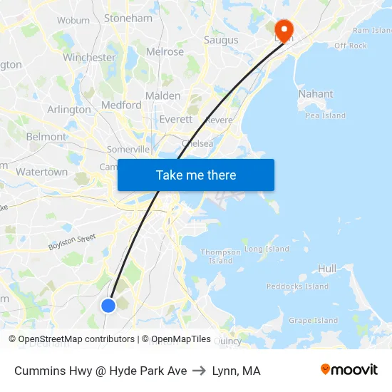 Cummins Hwy @ Hyde Park Ave to Lynn, MA map