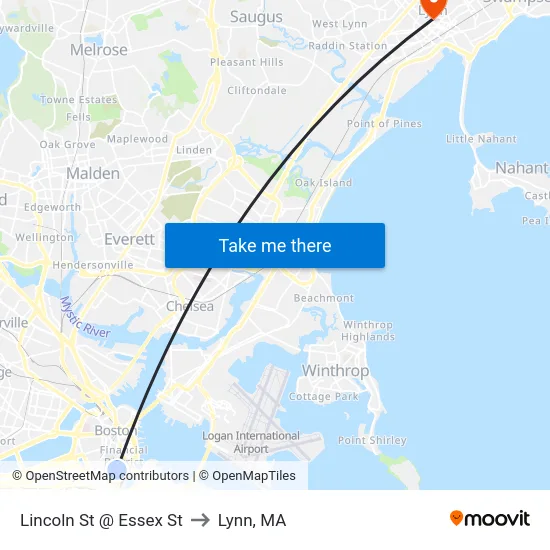 Lincoln St @ Essex St to Lynn, MA map