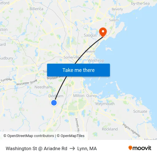 Washington St @ Ariadne Rd to Lynn, MA map