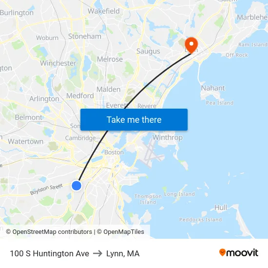 100 S Huntington Ave to Lynn, MA map