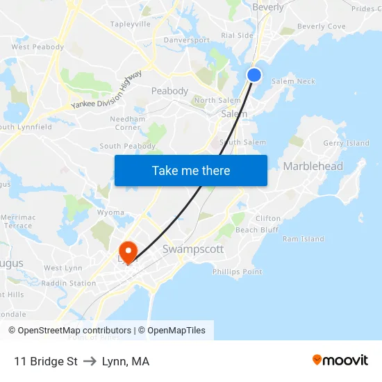 11 Bridge St to Lynn, MA map