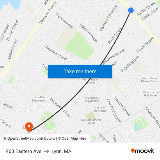 460 Eastern Ave to Lynn, MA map