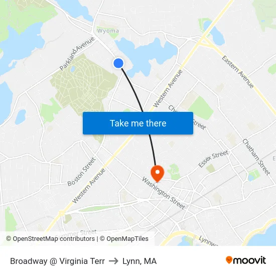 Broadway @ Virginia Terr to Lynn, MA map