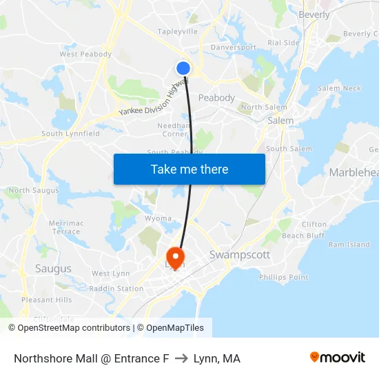 Northshore Mall @ Entrance F to Lynn, MA map