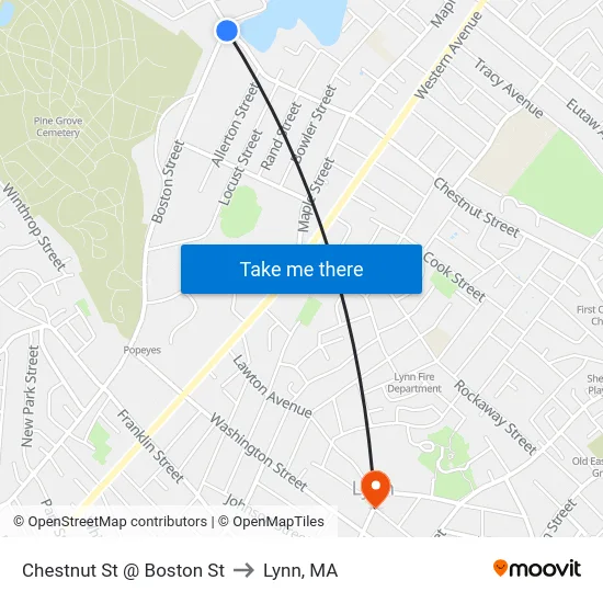 Chestnut St @ Boston St to Lynn, MA map