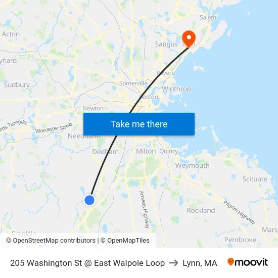 205 Washington St @ East Walpole Loop to Lynn, MA map