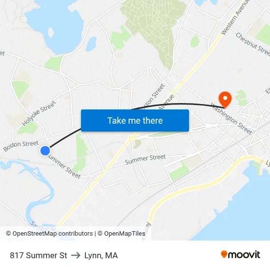 817 Summer St to Lynn, MA map