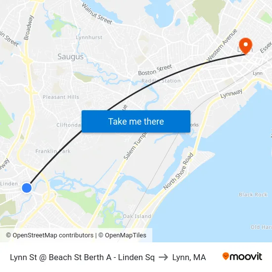 Lynn St @ Beach St Berth A - Linden Sq to Lynn, MA map
