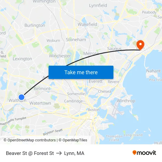Beaver St @ Forest St to Lynn, MA map