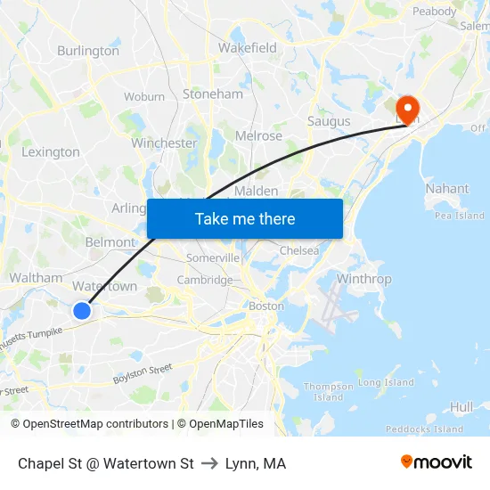 Chapel St @ Watertown St to Lynn, MA map