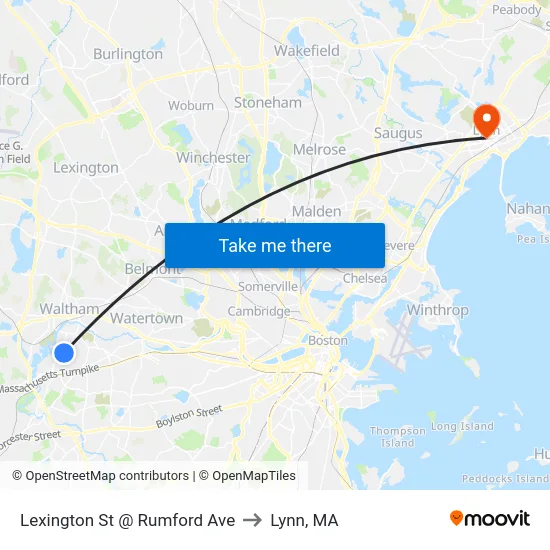 Lexington St @ Rumford Ave to Lynn, MA map