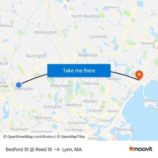 Bedford St @ Reed St to Lynn, MA map