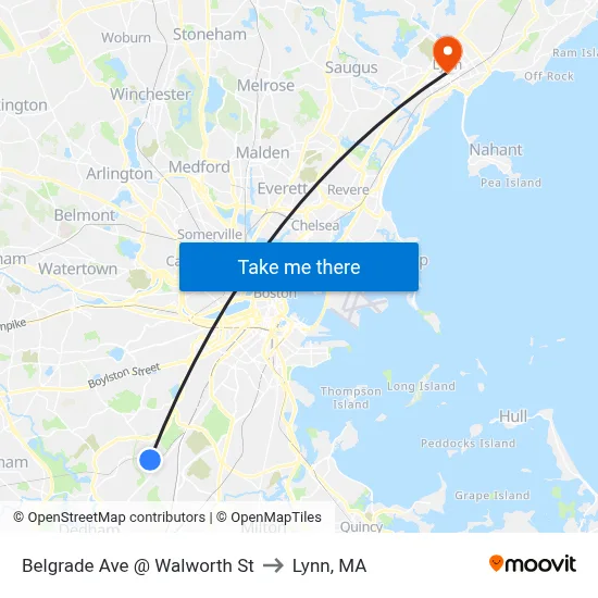Belgrade Ave @ Walworth St to Lynn, MA map
