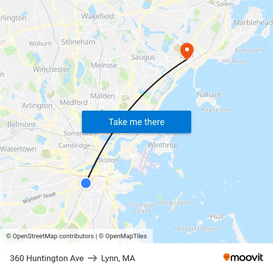360 Huntington Ave to Lynn, MA map
