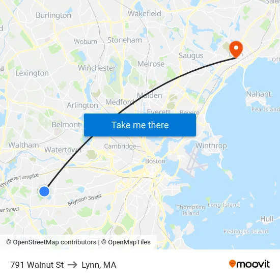 791 Walnut St to Lynn, MA map