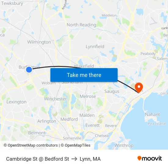 Cambridge St @ Bedford St to Lynn, MA map