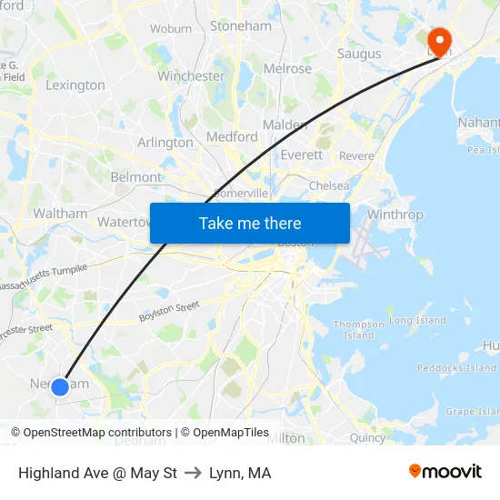 Highland Ave @ May St to Lynn, MA map
