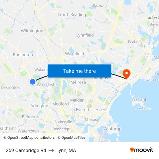 259 Cambridge Rd to Lynn, MA map