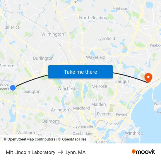 Mit Lincoln Laboratory to Lynn, MA map