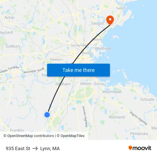 935 East St to Lynn, MA map