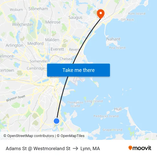 Adams St @ Westmoreland St to Lynn, MA map
