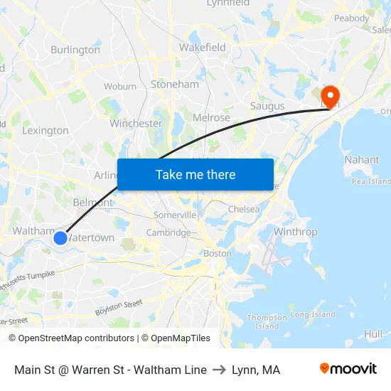 Main St @ Warren St - Waltham Line to Lynn, MA map
