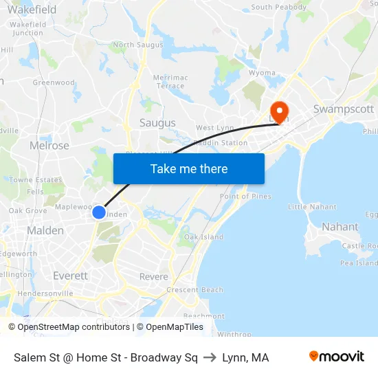 Salem St @ Home St - Broadway Sq to Lynn, MA map