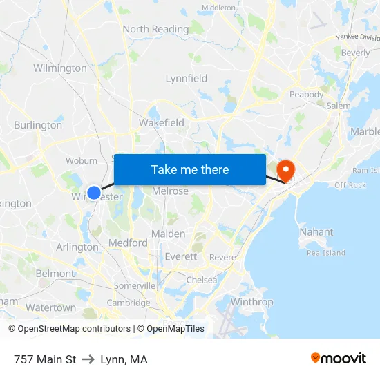 757 Main St to Lynn, MA map